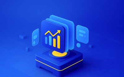 Ilustrație 3D cu grafic de creștere pe fond albastru, reprezentând tendințe esențiale în livrările e-commerce din România pentru 2025, realizată pentru wootPRO.