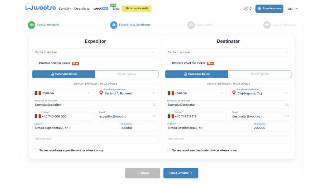 Imagine cu platforma woot.ro pentru trimiterea coletelor online