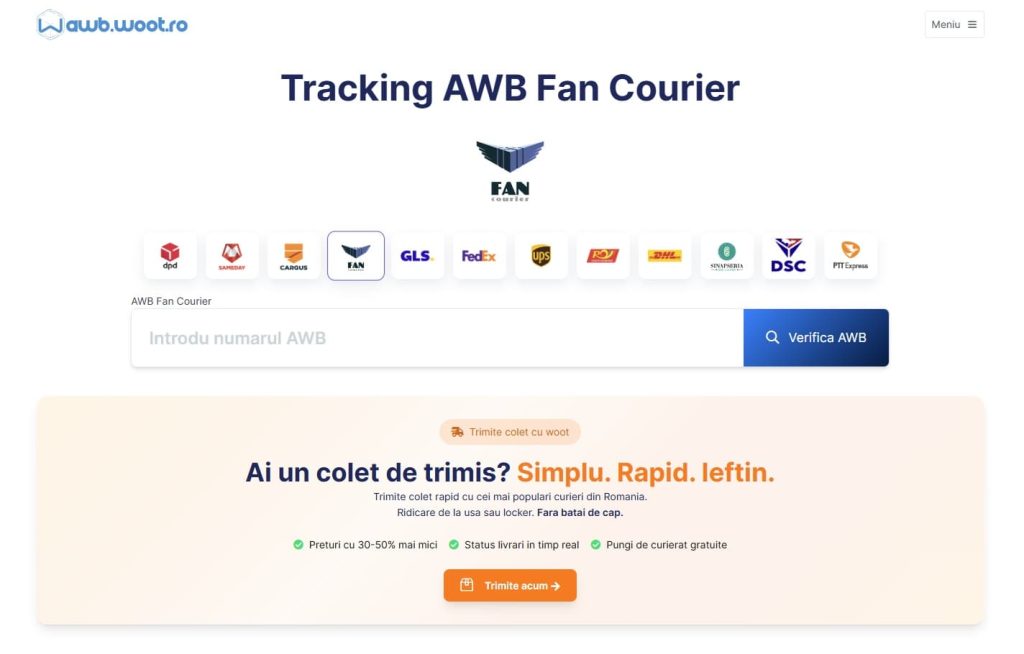 Imagine cu platforma awb.woot.ro pentru Tracking AWB Fan Courier