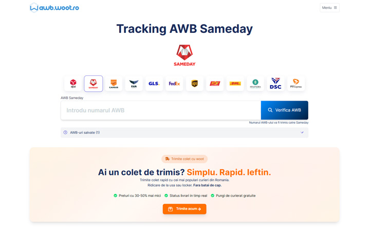Exemplu de AWB EasyBox urmarit in timp real prin contul woot.ro