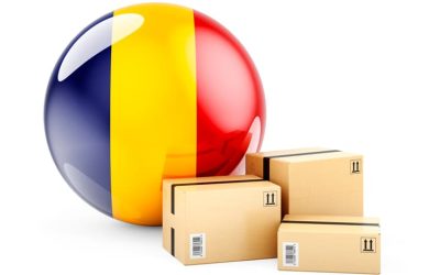 O serie de colete amplasate langa steagul romaniei, ca simbol pentru curierat Romania