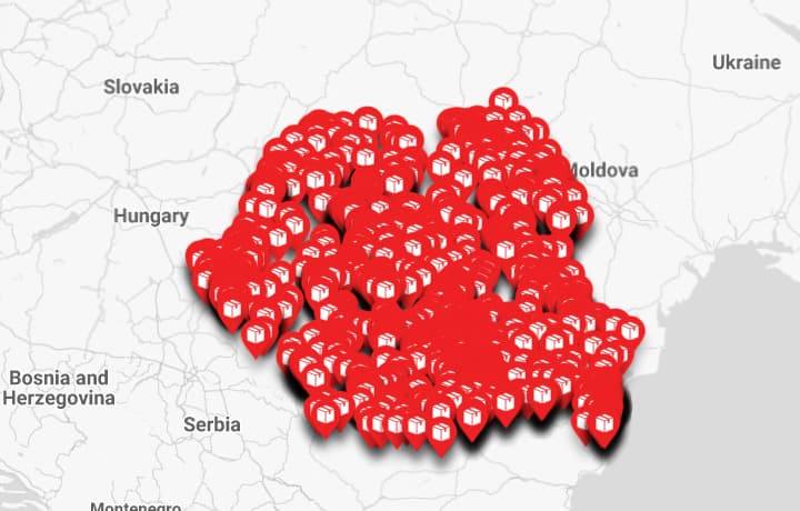 Harta EasyBox Sameday cu locatii in marile orase din Romania