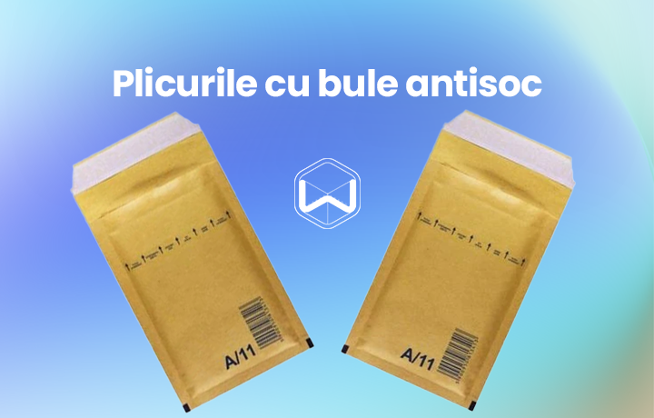 Poza cu 2 plicuri cu bule antisoc si logo-ul woot.ro