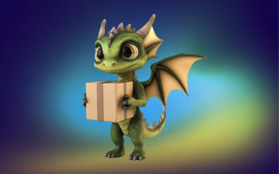 Curier dragon cu un colet in mana pentru woot.ro